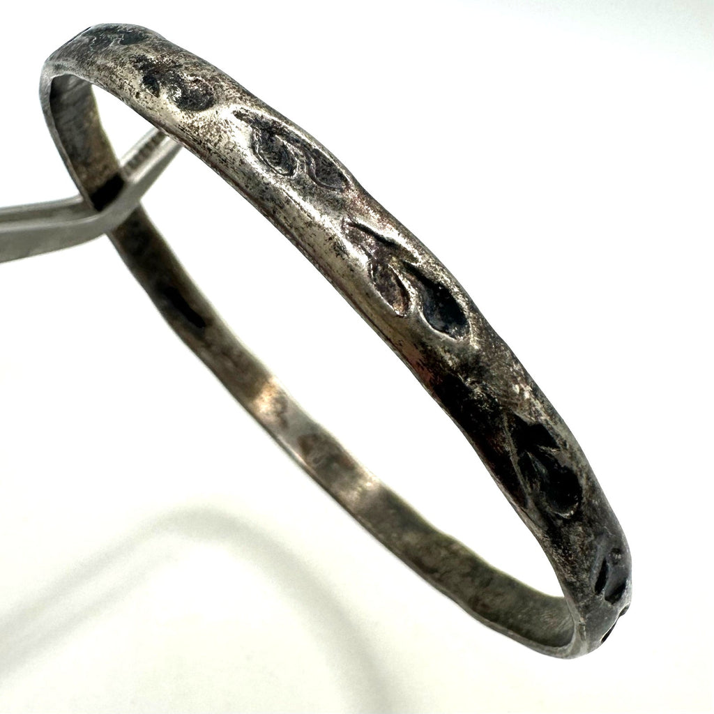 Mexico Alpaca vintage silver tone ferns leaves leaf floral bangle bracelet
