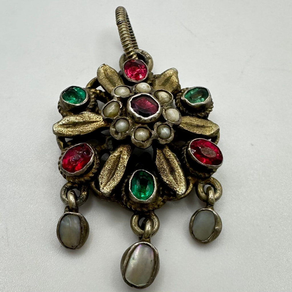 Antique 1800s Austro-Hungarian 800 silver gold gilt natural gemstones pendant
