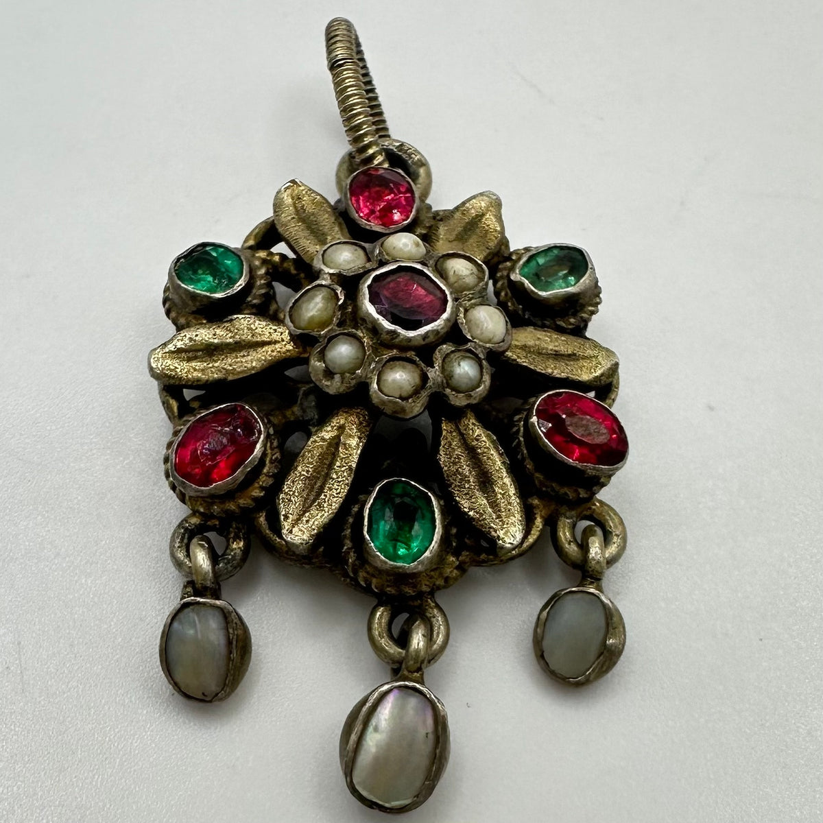 Antique 1800s Austro-Hungarian 800 silver gold gilt natural gemstones pendant