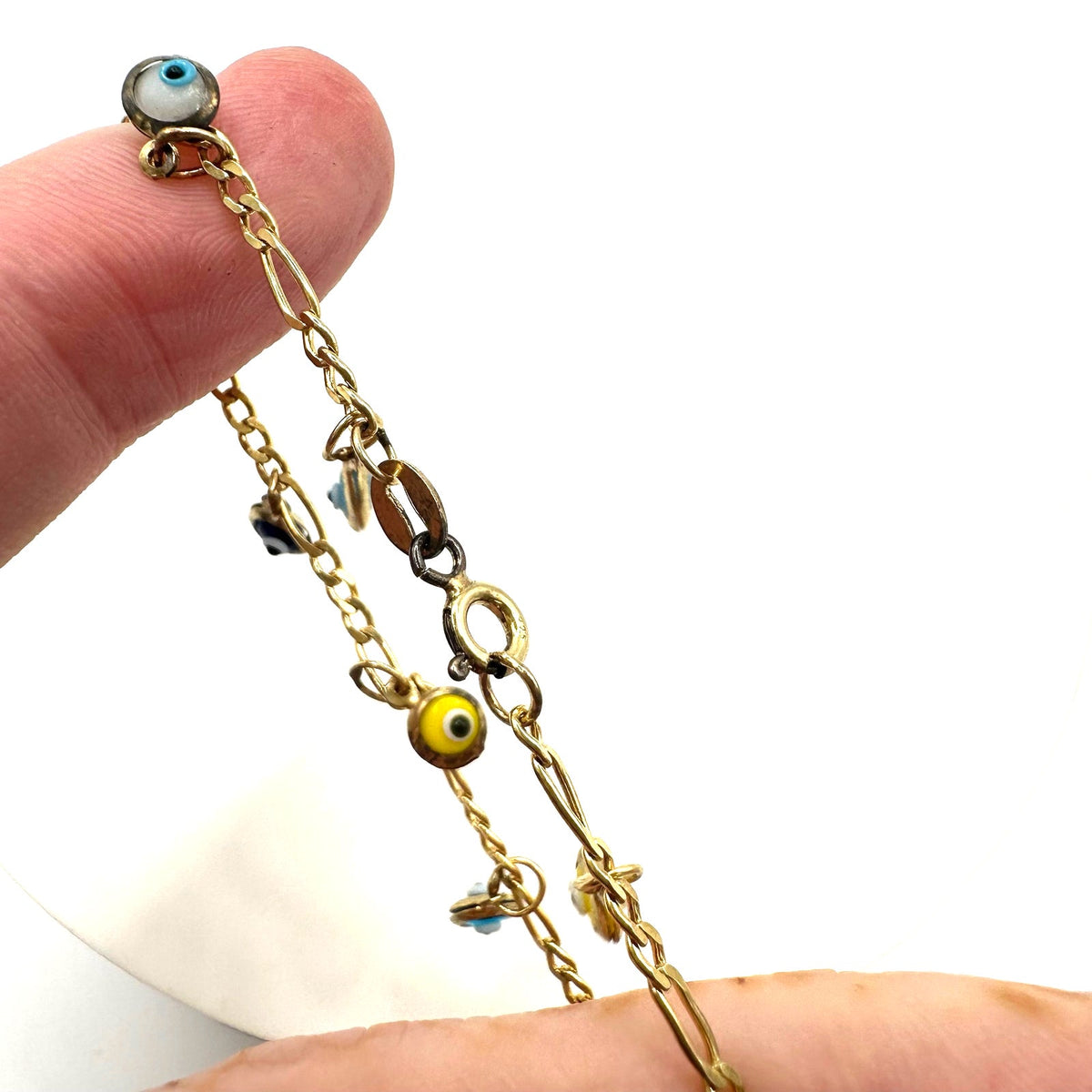 N-TR 925 sterling silver gold vermeil evil eye charms figaro chain bracelet