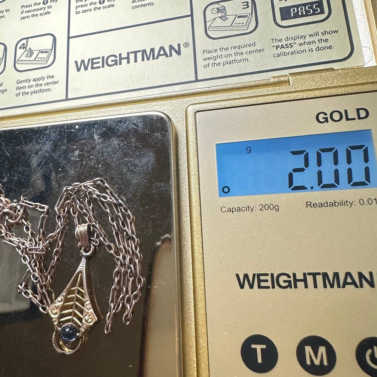 Antique Victorian Edwardian gold filled chain blue glass pendant necklace