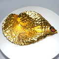 Vintage massive gold tone 3D leaf frog green brown AB rhinestone brooch