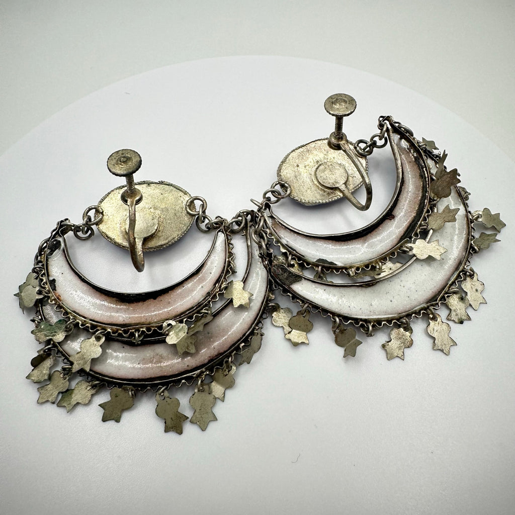 Antique vintage Perisan 800 silver handpainted Minakari screw back earrings