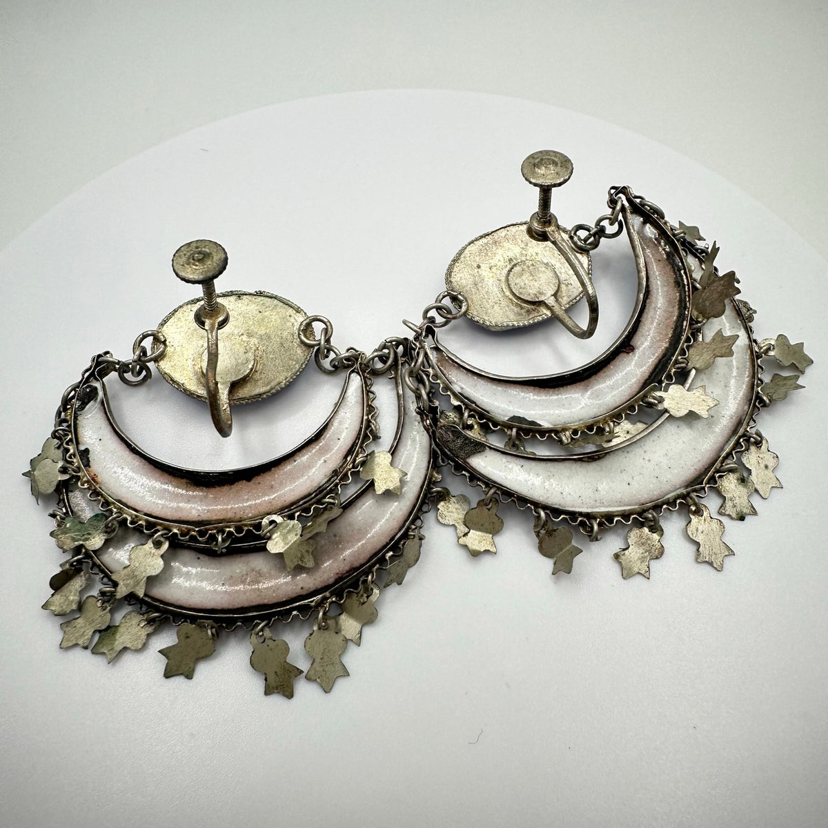 Antique vintage Perisan 800 silver handpainted Minakari screw back earrings