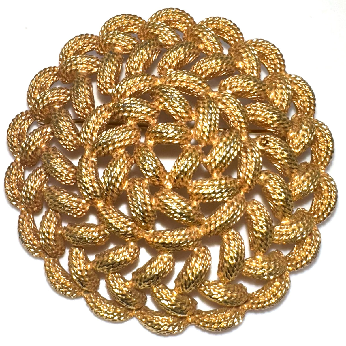Monet vintage gold tone twisted rope round circle circular domed 3D brooch