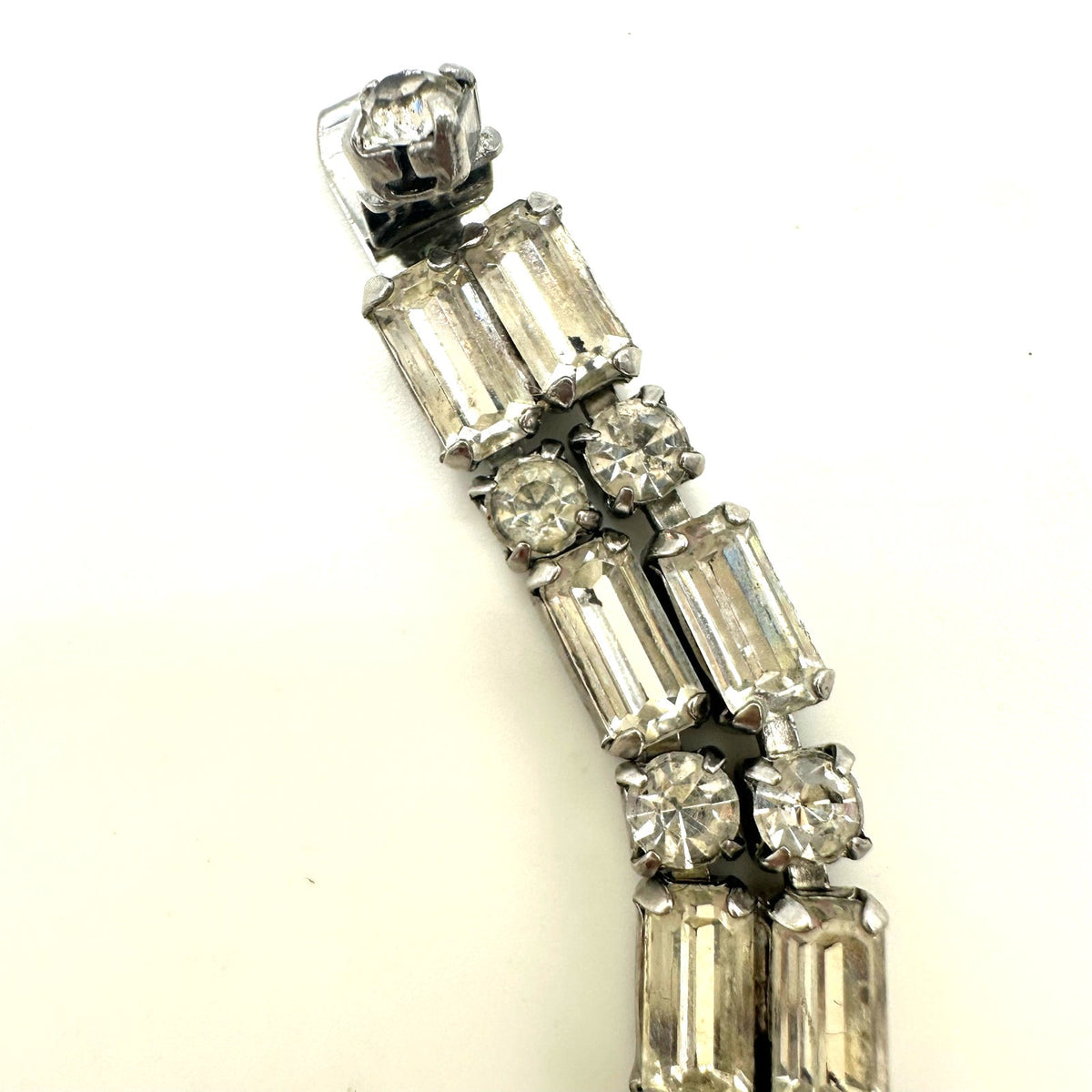 1950s vintage silver tone 2 row clear faceted glass rhinestones tennis bracelet