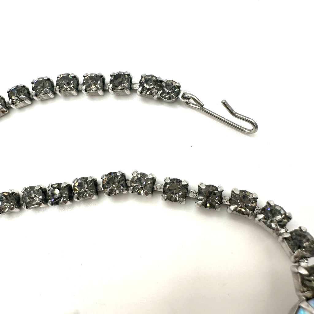 Juliana 1960s vintage book piece silver tone AB gray glass rhinestones necklace