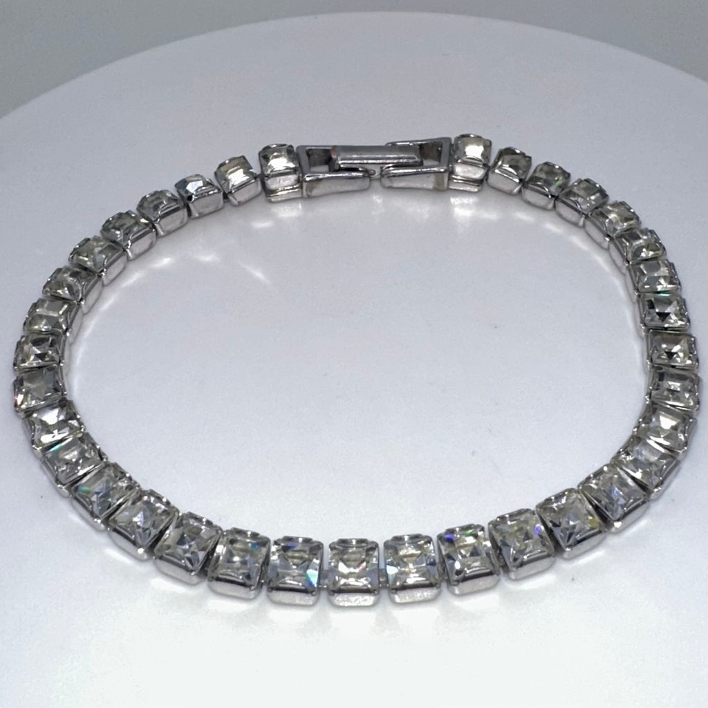Swarovski clear princess cut Austrian crystals rhodium plated tennis bracelet