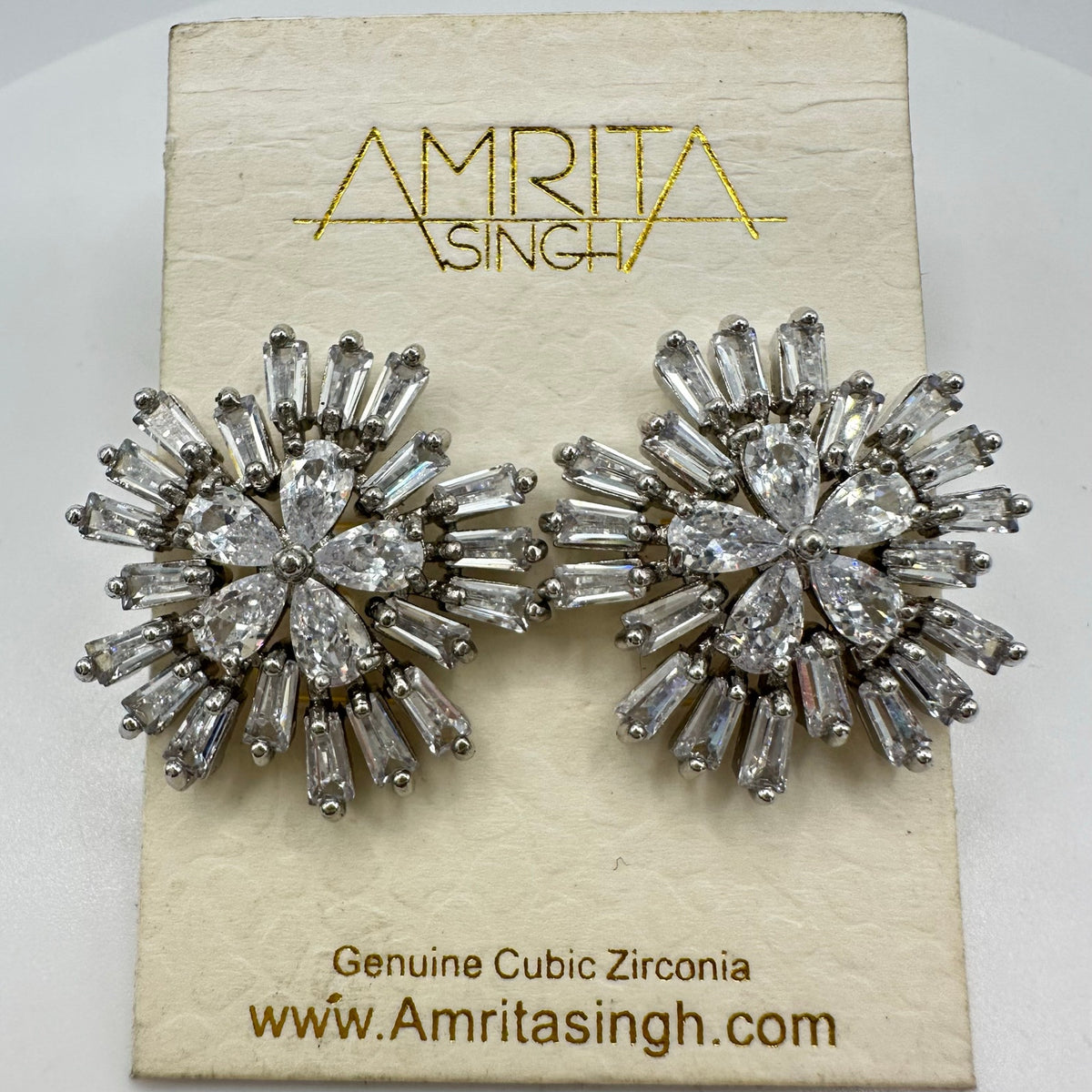 Amrita Singh silver tone clear cubic zirconia CZ starburst posts earrings