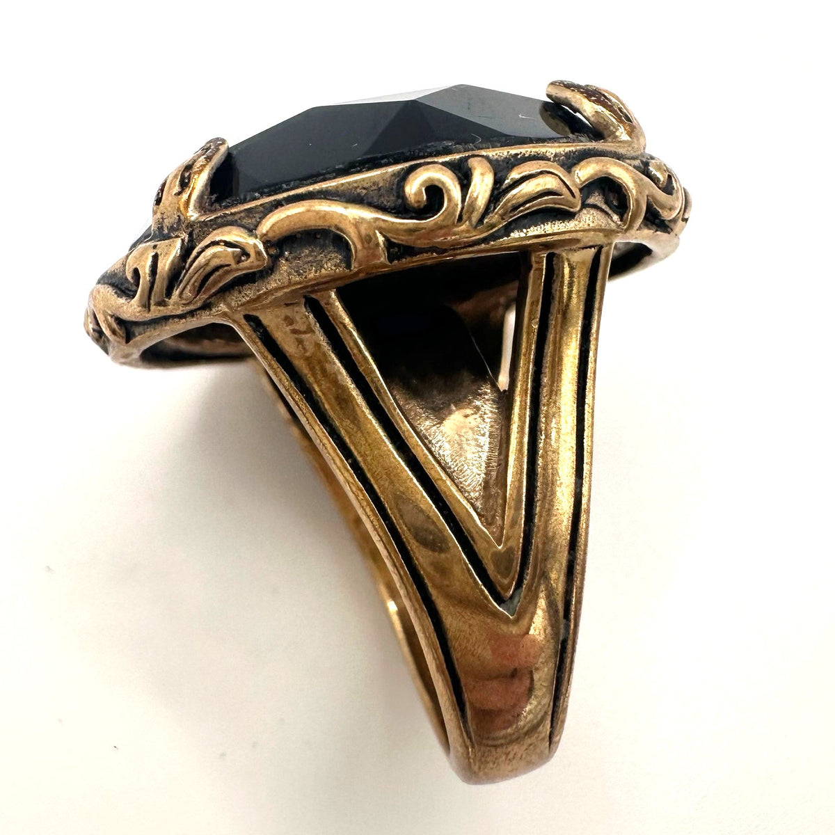 Barse Thailand rose gold tone massive 24mm black CZ cocktail ring size 7.25