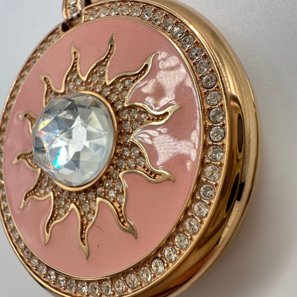 Wintex rose gold pink enamel clear rhinestones quartz pocket watch necklace