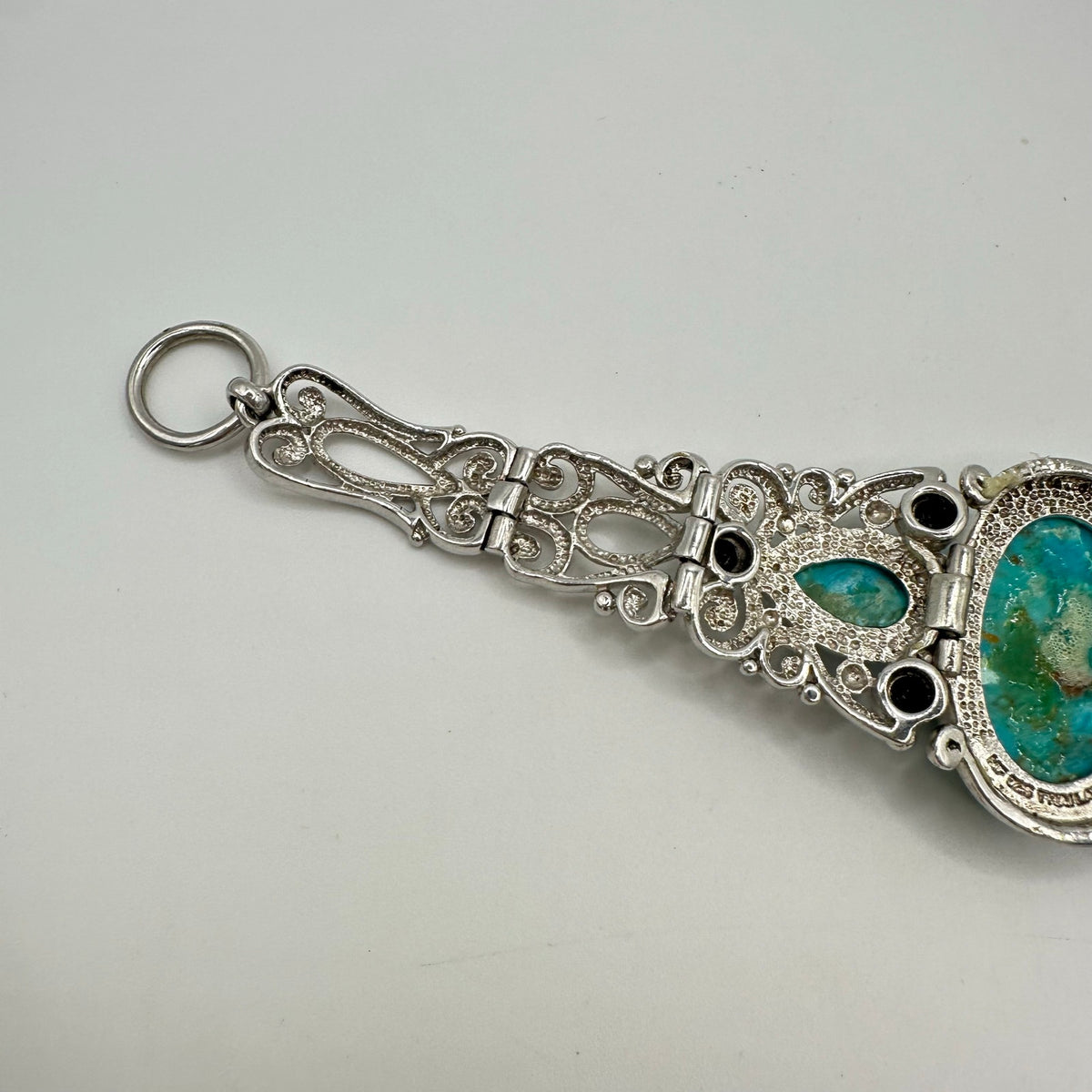 NF Thailand 925 sterling silver turquoise cabochons black rhinestones bracelet