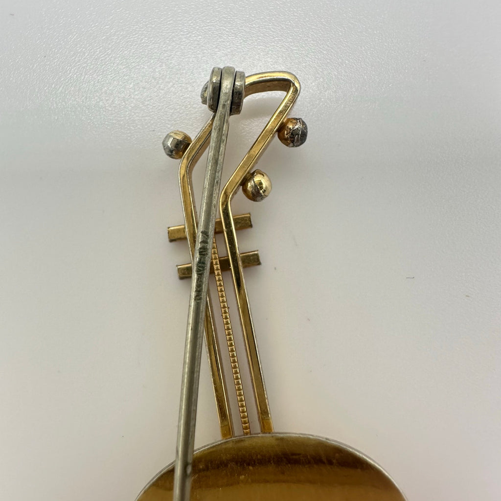 Krementz vintage 14kt yellow gold overlay plated large guitar brooch pin