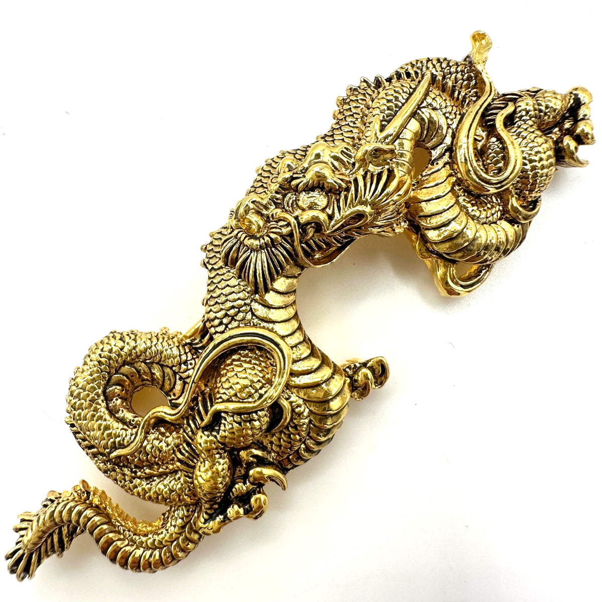 Unsigned Alva Museum replica vintage gold plated Japanese Menuki dragon brooch