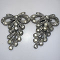1930s antique Art Deco set 2 silver tone bows clear rhinestones dress clips