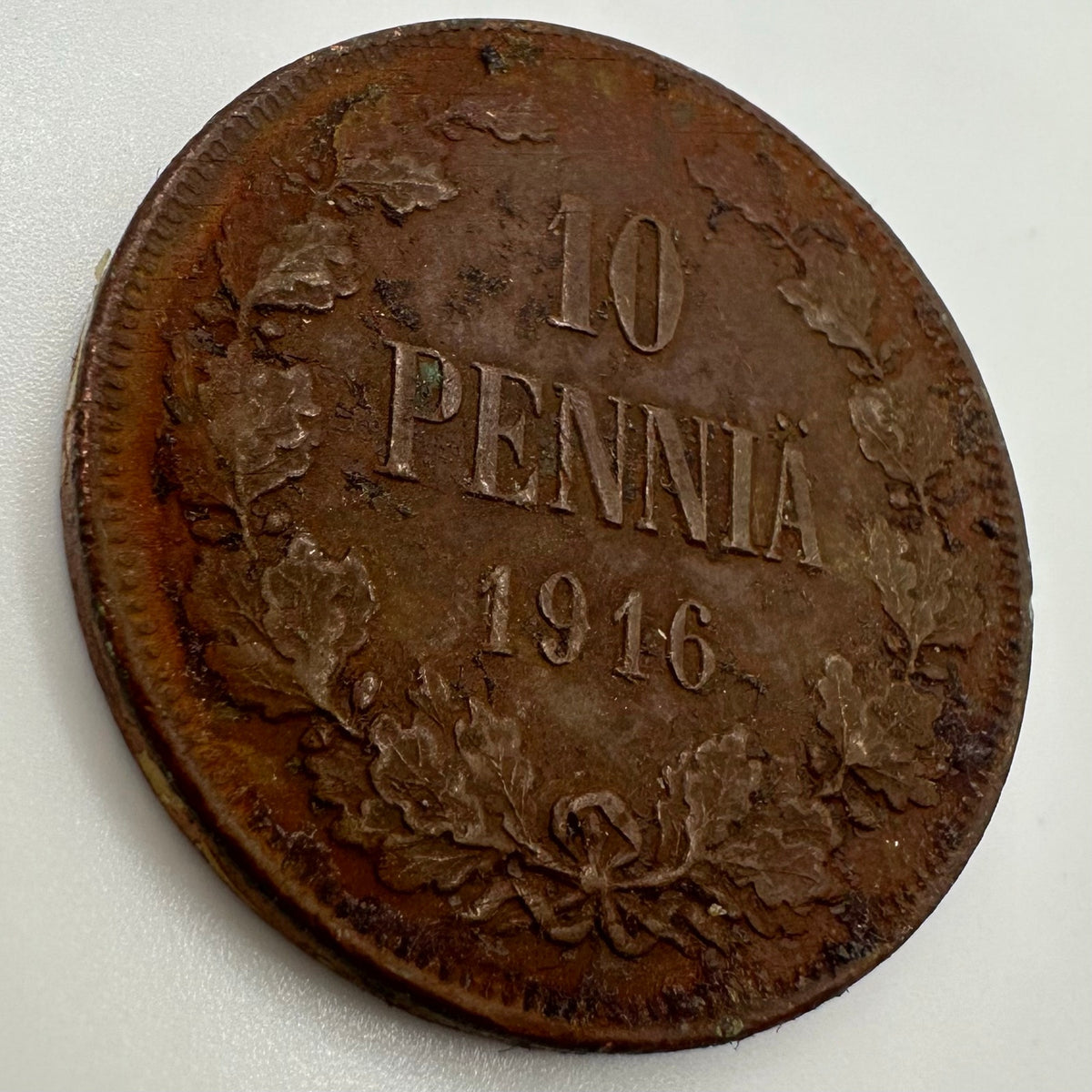 Finland Finnish 1916 antique 10 Pennia solid cooper coin