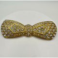 Vintage gold tone large oversized massive heavy clear rhinestones bow brooch