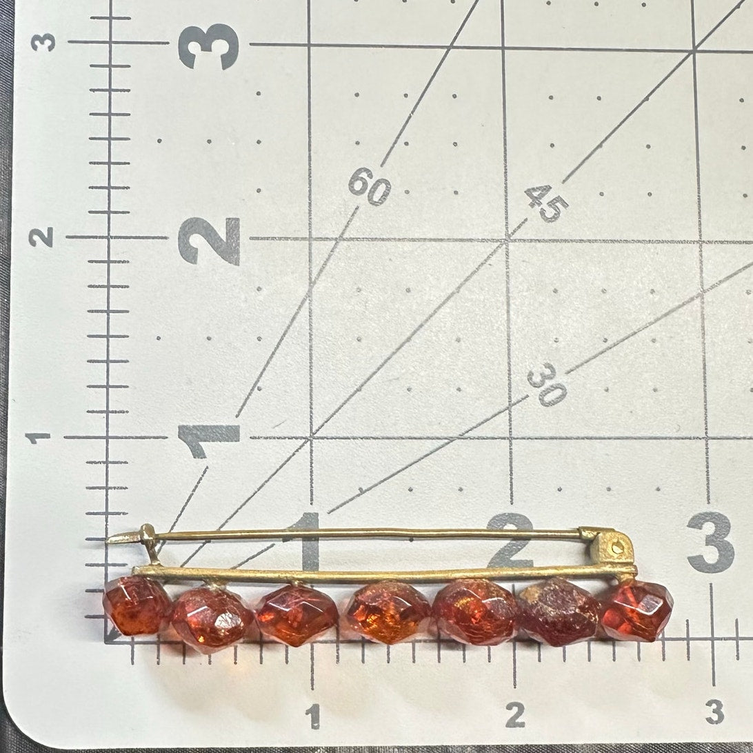 Antique Victorian 1800s genuine faceted Baltic amber beads bar pin brooch