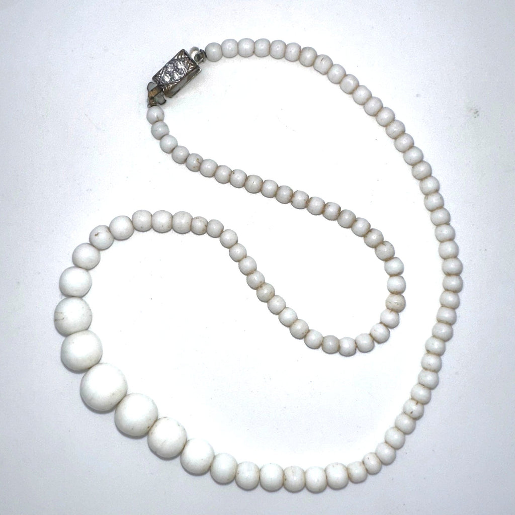Antique Art Deco white milk glass beads beaded graduated 16” necklace