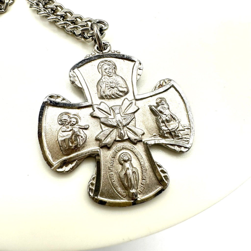 Chapel 1940s vintage sterling filled Catholic military medal pendant necklace