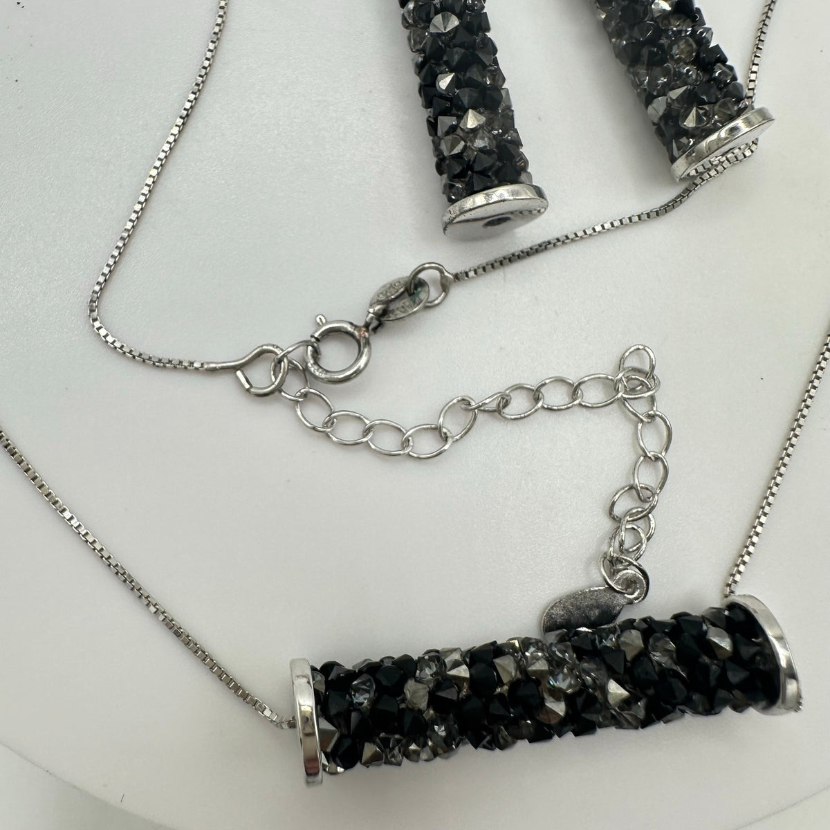 925 sterling silver Swarovski crystals tubes 18.75" necklace hook drop earrings