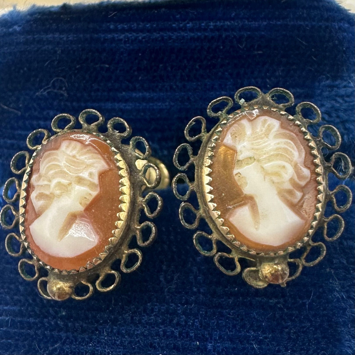 D’or vintage 12kt gold filled carved shell cameos screw back earrings