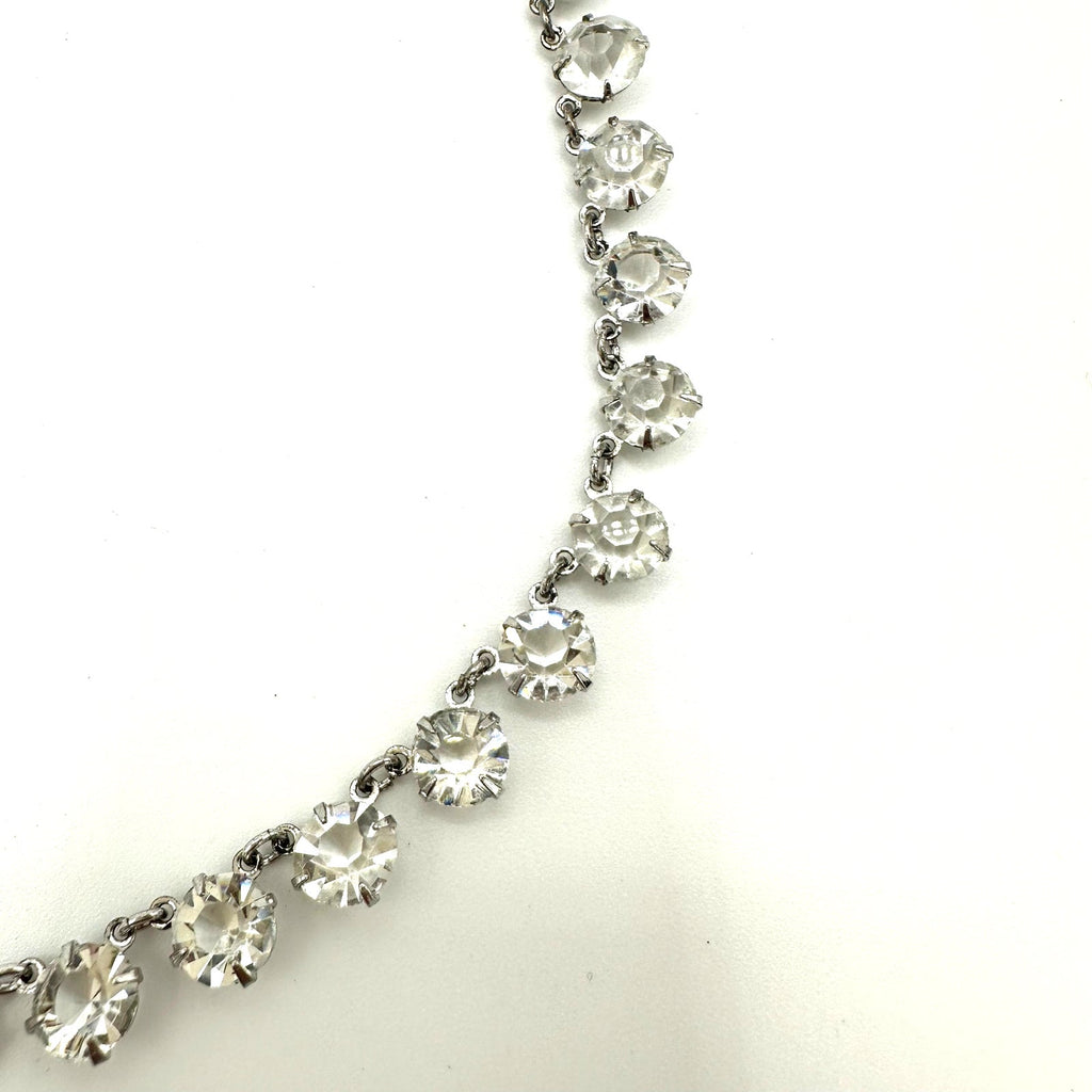 Antique Art Deco 1930s silver tone clear glass 7mm crystals rivière 15” necklace