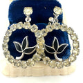 1940s vintage sterling silver clear rhinestones black enamel screw back earrings