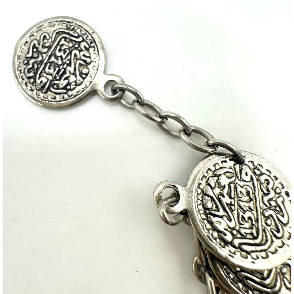 Vintage silver tone reversible double two 2 sided coins adjustable bracelet
