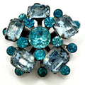 Vintage silver tone aqua light blue glass rhinestones brooch pin