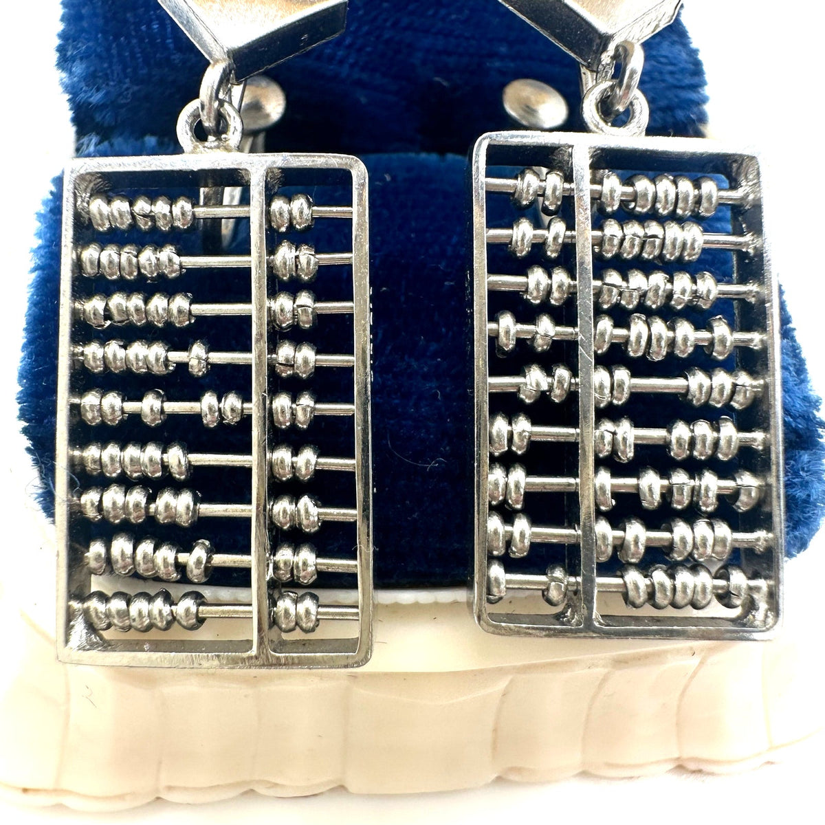 Vintage sterling silver articulated working abacus dangle screw back earrings