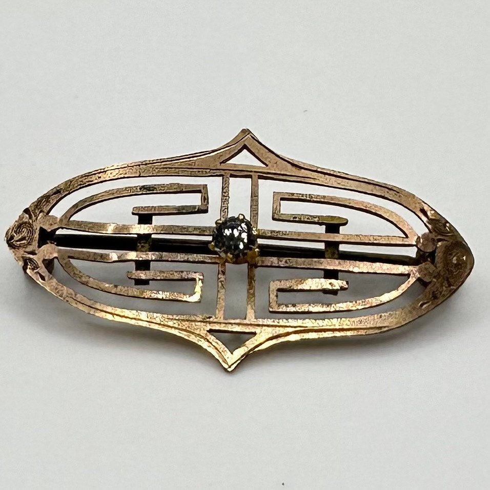 PSCO antique Edwardian 1900s rose gold filled clear paste openwork brooch pin