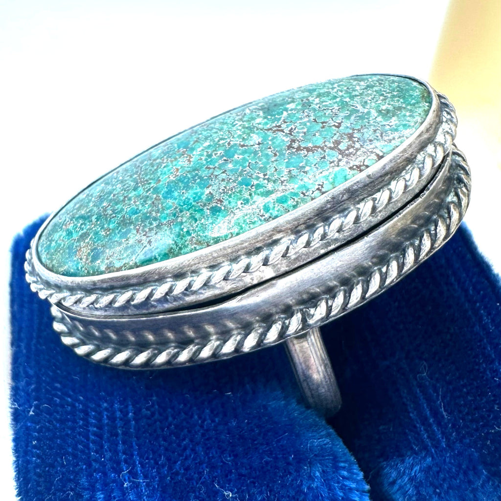 Vintage 925 sterling silver genuine green turquoise poison locket ring size 6