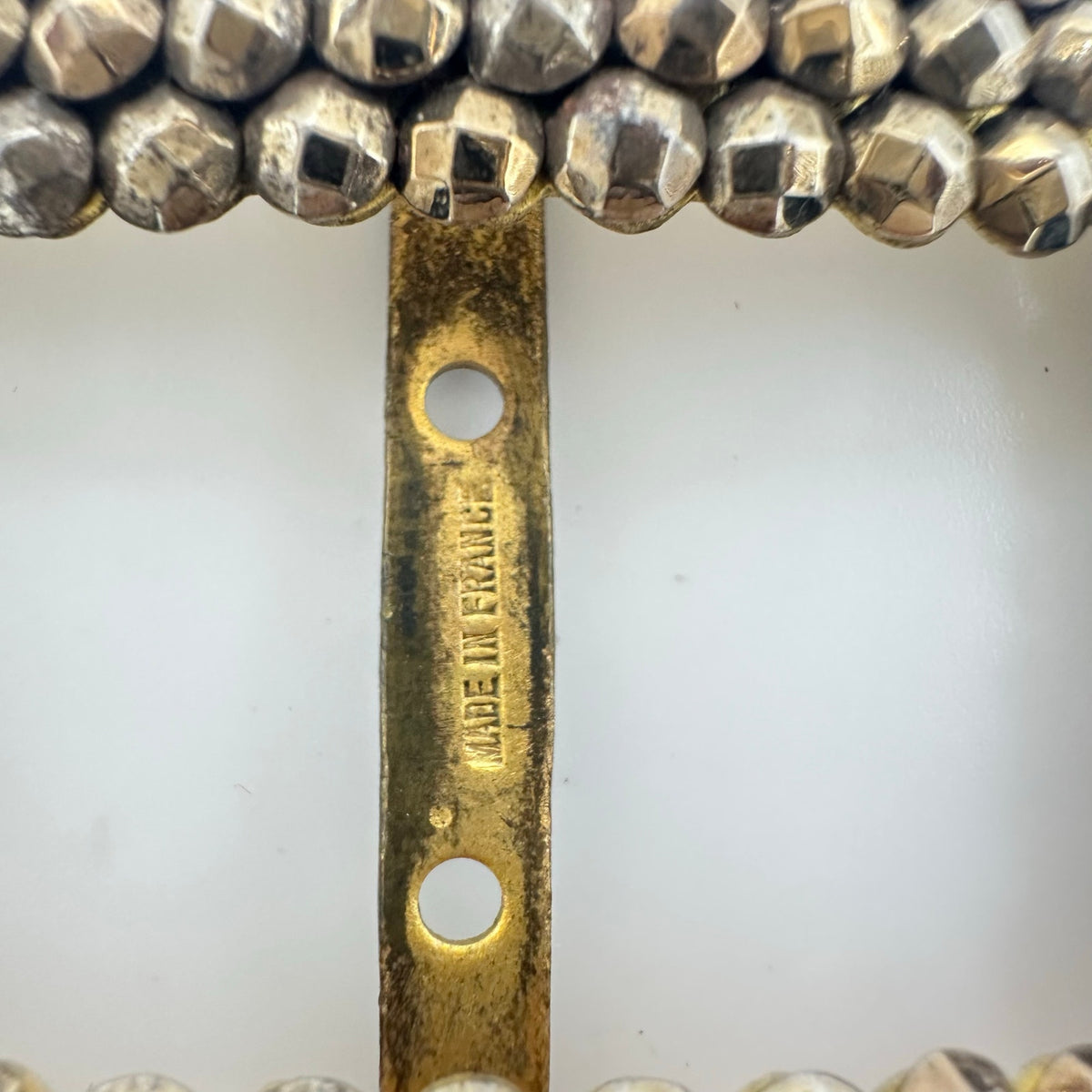 Made in France antique gold silver tone faceted cut steel slider belt buckle