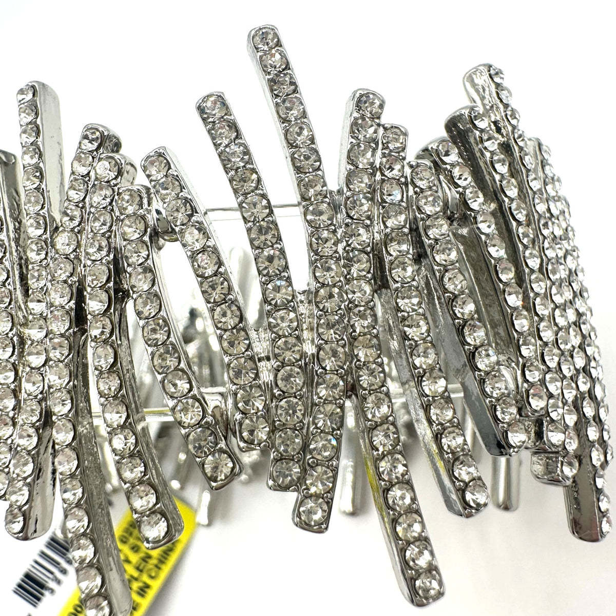 INC NWT silver tone clear glass rhinestones stretchy statement bracelet