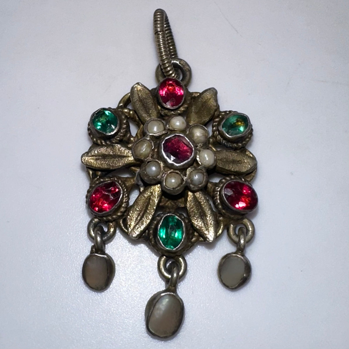 Antique 1800s Austro-Hungarian 800 silver gold gilt natural gemstones pendant