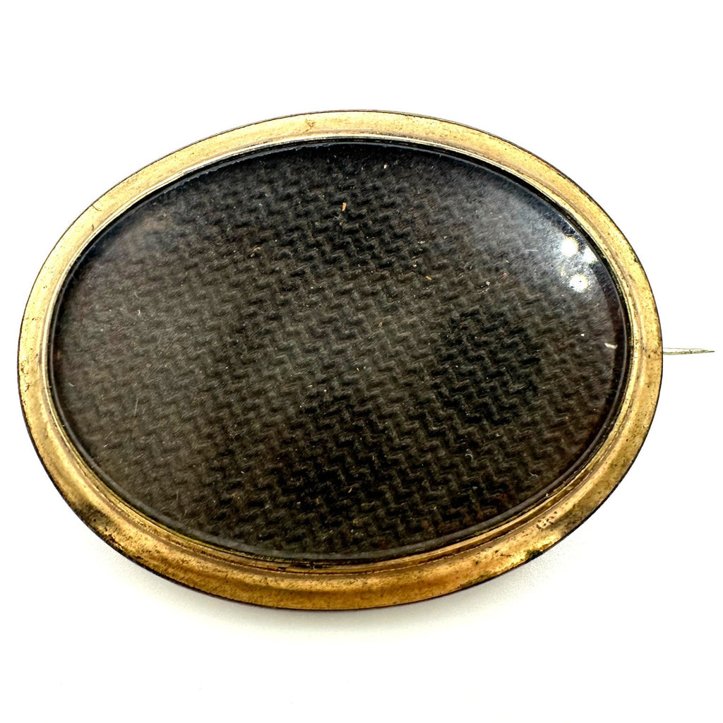 Antique Victorian gold filled woven brown hair mourning sentimental brooch pin