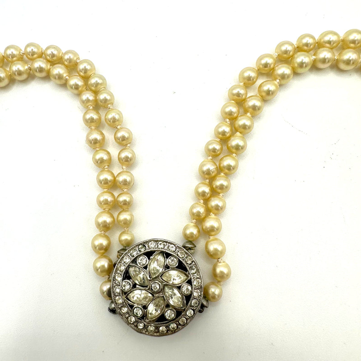 Imperial vintage 2 strand cream lucite faux pearls silver tone beaded necklace