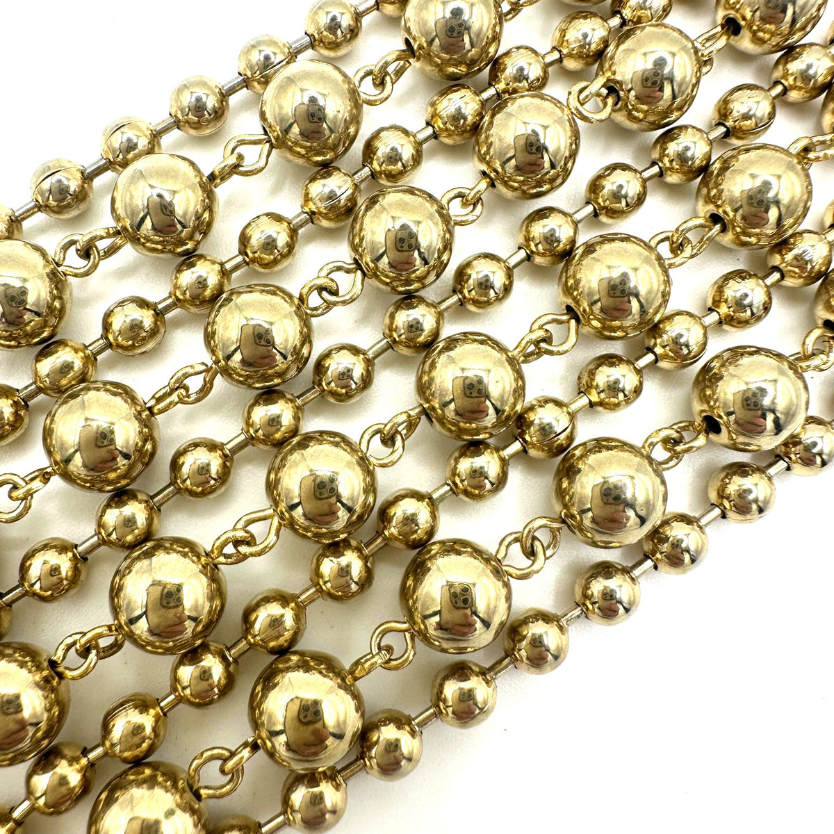 Vintage gold tone chunky 9 strand beaded metal ball chains statement bracelet