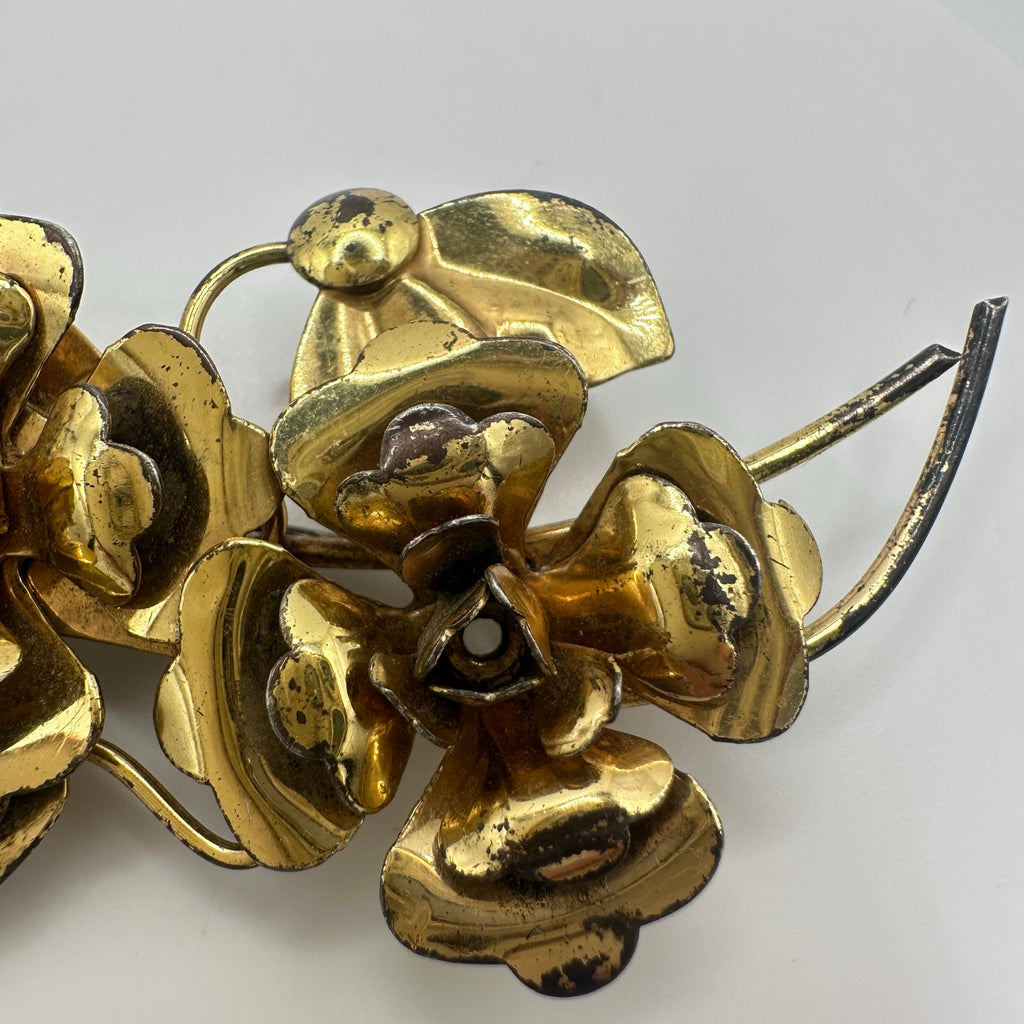 Harry Iskin 1940s vintage sterling silver gold vermeil floral flowers brooch pin