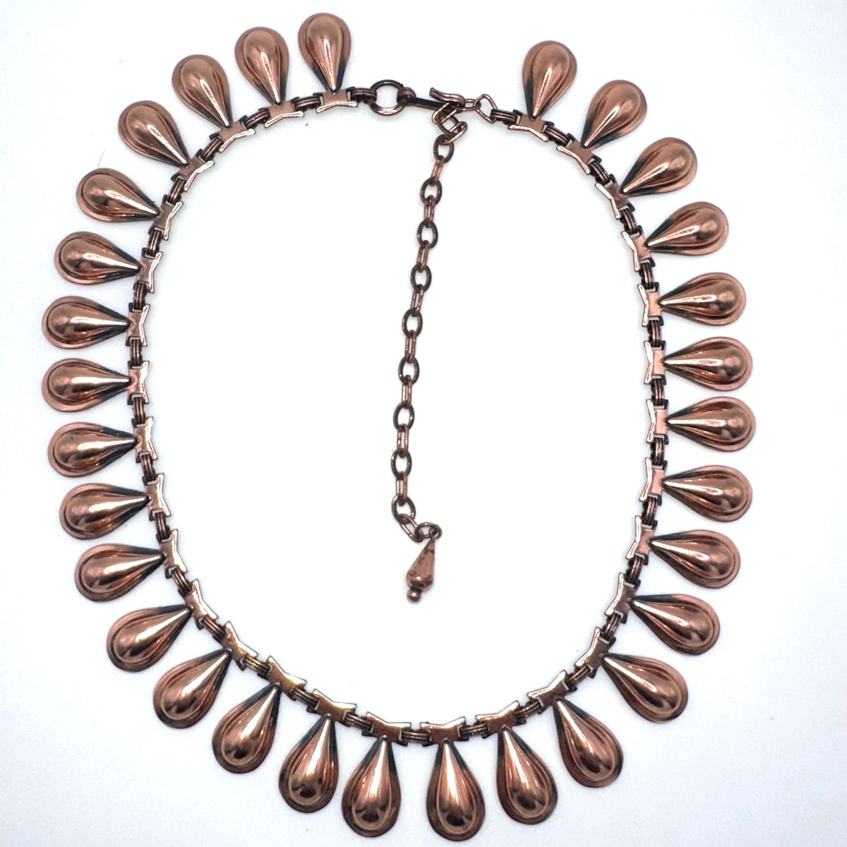 Ramé vintage solid copper modernist teardrop necklace clip on earrings set