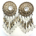 Vintage champagne gold tone clear beaded crystal drops dangle clip on earrings