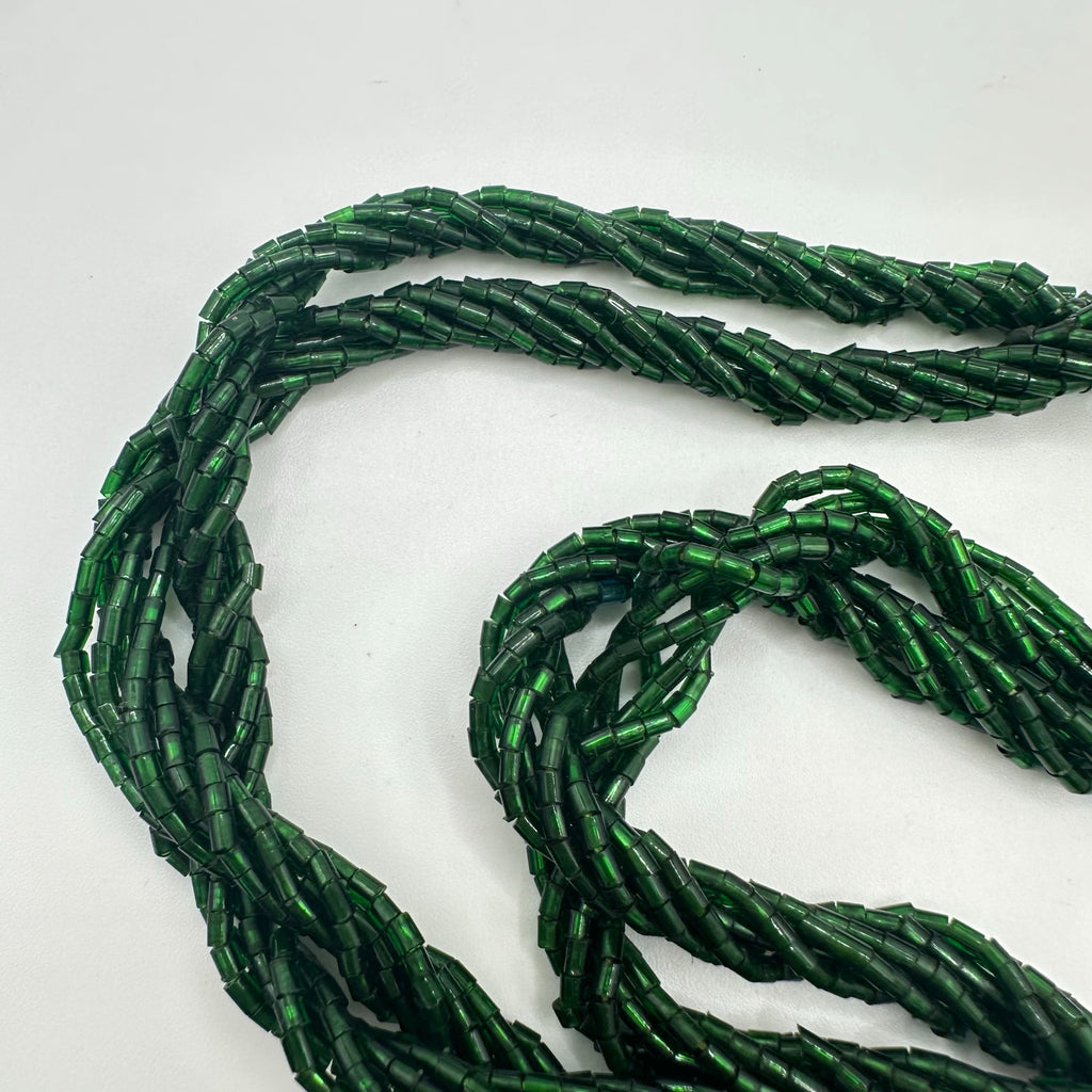 Antique vintage emerald green art glass tube beads beaded twisted necklace