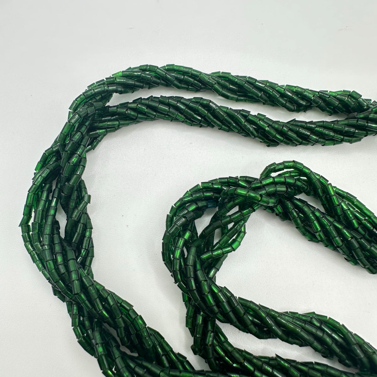 Antique vintage emerald green art glass tube beads beaded twisted necklace