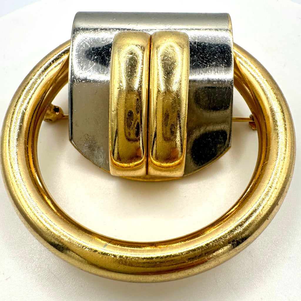 Rare Henkel & Grosse 1969 vintage gold rhodium plated silver two tone brooch