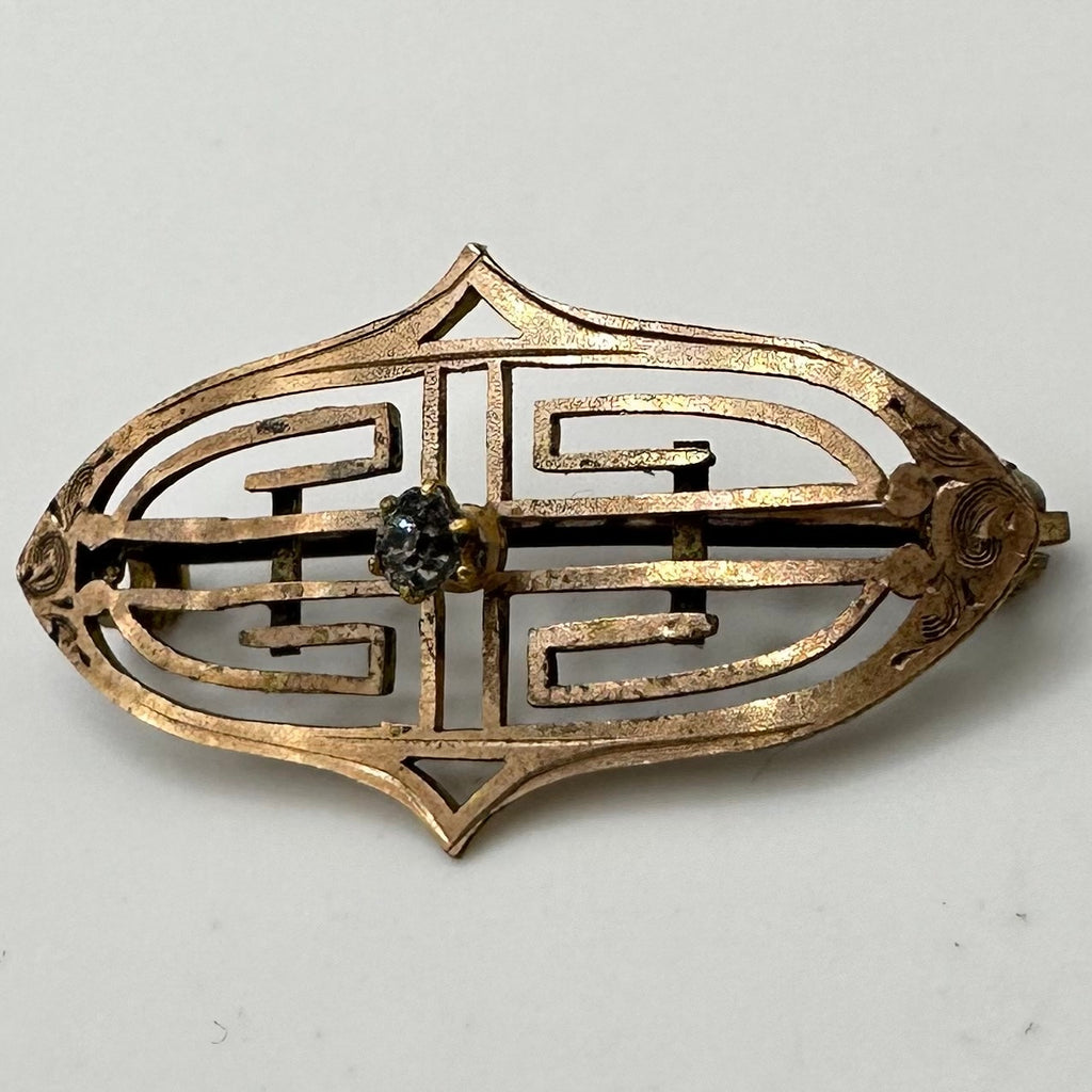 PSCO antique Edwardian 1900s rose gold filled clear paste openwork brooch pin