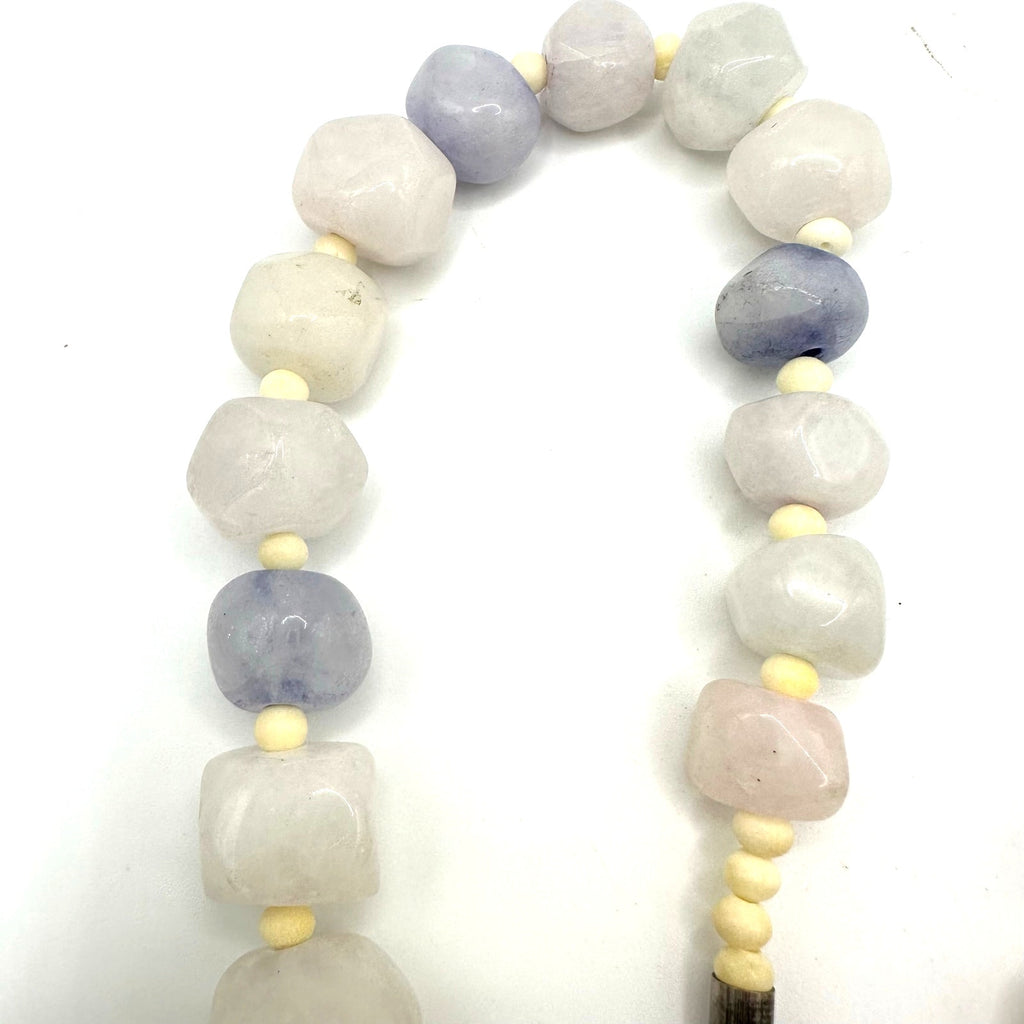 Handmade semiprecious white rose quartz amethyst heavy beaded 26” necklace