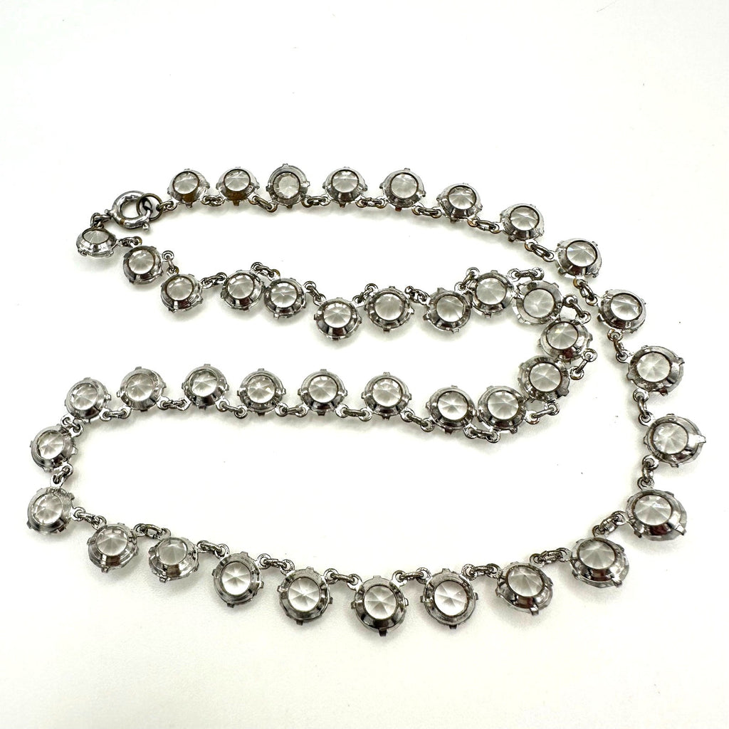 Antique Art Deco 1930s silver tone clear glass 7mm crystals rivière 15” necklace