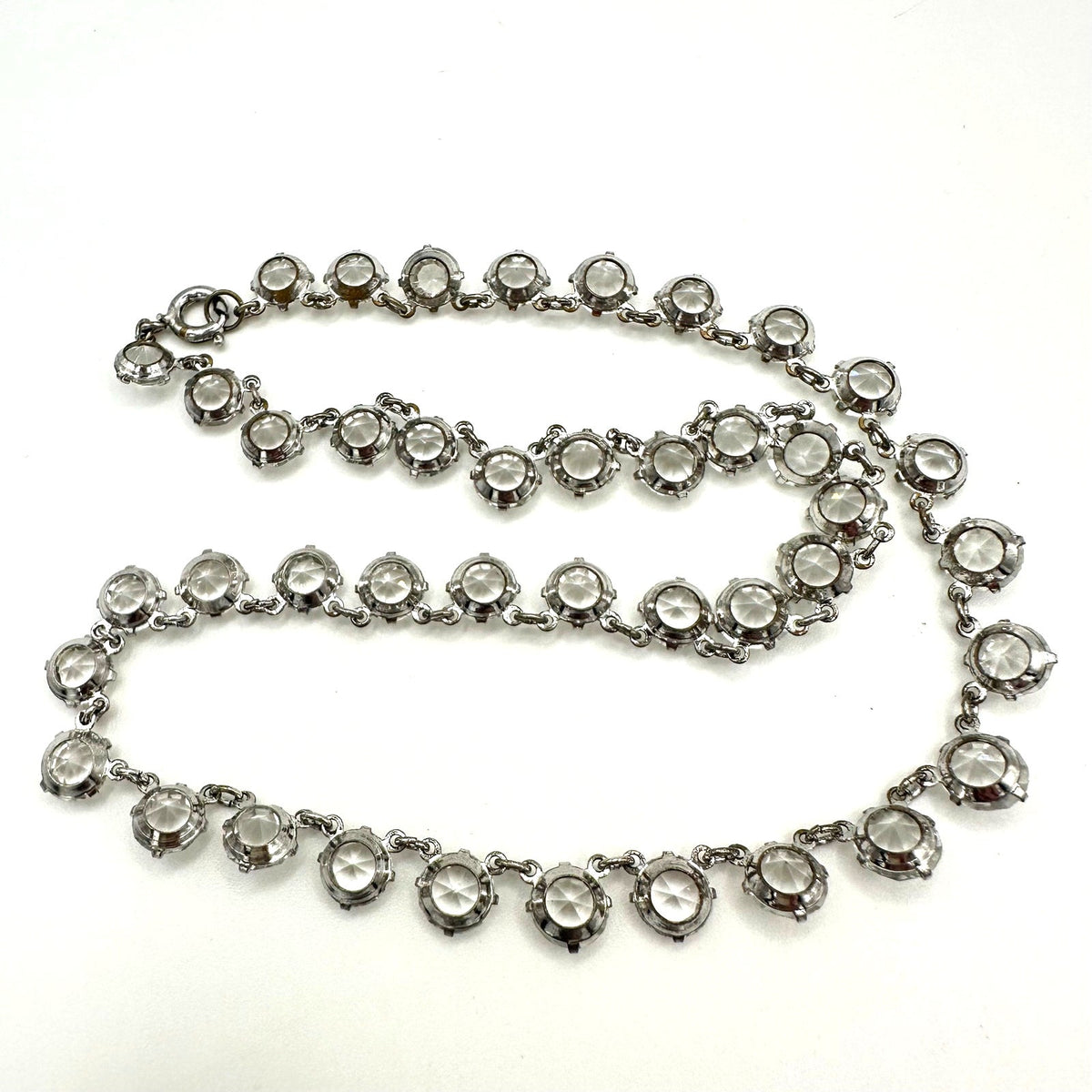 Antique Art Deco 1930s silver tone clear glass 7mm crystals rivière 15” necklace