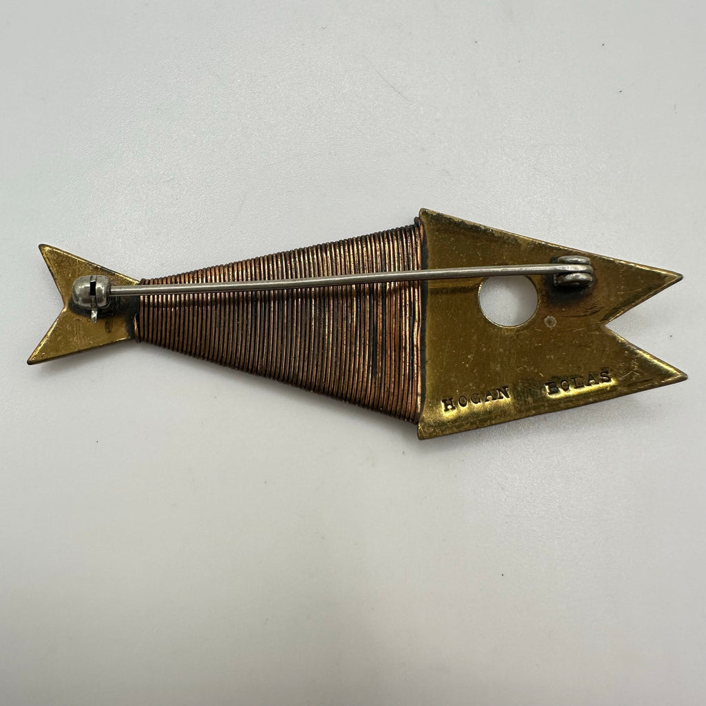 Hogan Bolas vintage copper wire brass gold tone modernist fish figural brooch